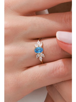 Oroline Kuyumculuk 14 Ayar Şık Minimal Renkli Taşlı Kadın Altın Yüzük