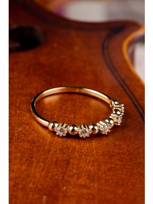 Oroline Kuyumculuk 14 Ayar 5 Taşlı Minimal Hafif Kadın Altın Yüzük