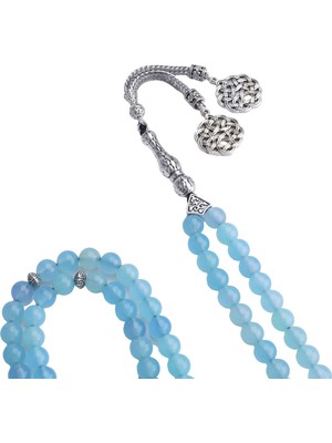 Bütüncül Şifa Açık Mavi Akik Doğal Taş 99'lu Tesbih