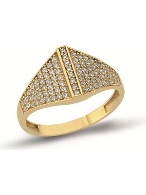 Oroline Kuyumculuk 8 Ayar Taşlı Piramit Desenli Altın Kadın Yüzük