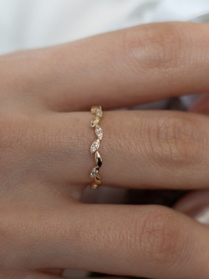 Oroline Kuyumculuk 8 Ayar Yaprak Desenli Minimal Kadın Altın Yüzük