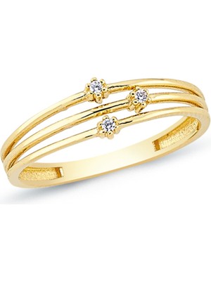 Oroline Kuyumculuk 14 Ayar 3 Sıralı Şık Altın Yüzük