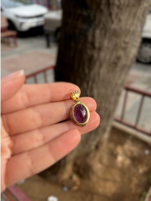 Erer Gümüş Gümüş Altın Kaplama Ametist Taşlı Kolye Ucu