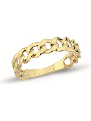 Oroline Kuyumculuk 14 Ayar Gurmet Zincir Desenli Taşsız Kadın Altın Yüzük