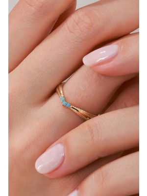 Oroline Kuyumculuk 14 Ayar Firuze Taşlı Şık Minimalist Kadın Altın Yüzük