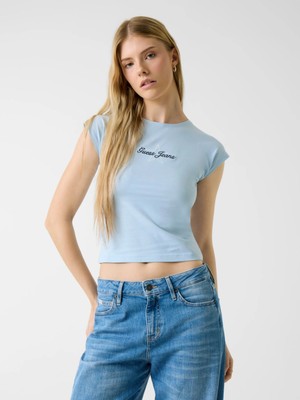Guess Gj Kısa Kollu Reglan Yıldızlı Baby Kadın Mavi T-Shirt W6RI21J1314-G7O3