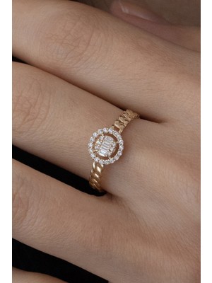 Oroline Kuyumculuk 8 Ayar Baget Taşlı Trend Minimal Kadın Yüzük