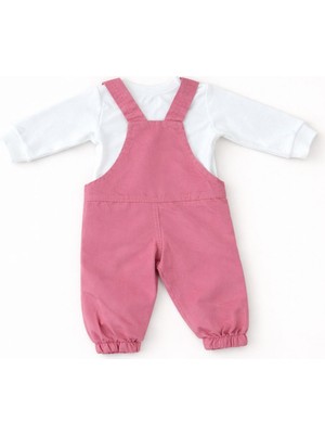 Kız Bebek Ayıcık Figürlü Salopet Pantolon ve Bodyli Kız Bebek