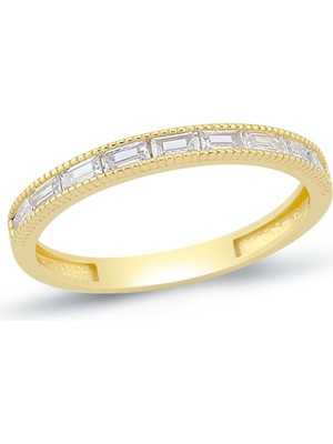 Oroline Kuyumculuk 14 Ayar Sıra Baget Taşlı Altın Kadın Yüzük