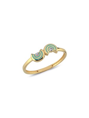 Oroline Kuyumculuk 14 Ayar Altın Gökkuşağı Desenli Mineli Minimal Kadın Yüzük