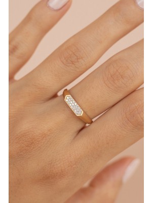 Oroline Kuyumculuk 14 Ayar Taşlı Minimal Şık Kadın Altın Yüzük