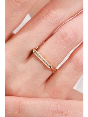 Oroline Kuyumculuk 14 Ayar 4 Baget Taşlı Şık Minimal Kadın Altın Yüzük