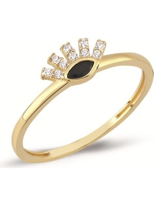 Oroline Kuyumculuk 8 Ayar Göz Desenli Minimal Kadın Altın Yüzük