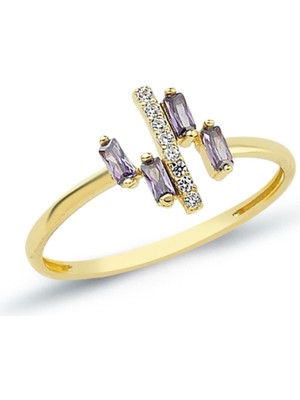 Oroline Kuyumculuk 14 Ayar Altın Baget Taşlı Şık Yüzük