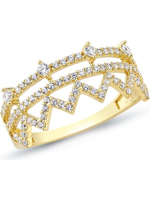 Oroline Kuyumculuk 14 Ayar Altın Taç Motifli Işıltılı Yüzük