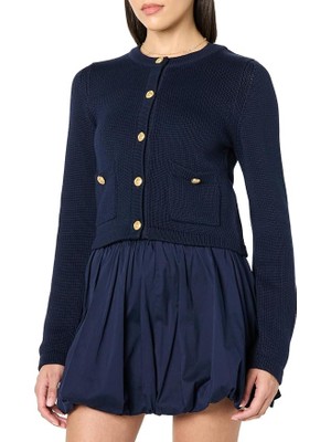 Lacivert Gold Düğmeli Bisiklet Yaka Hırka