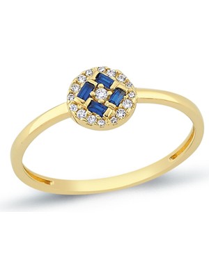 Oroline Kuyumculuk 14 Ayar Lacivert Taşlı Şık Kadın Altın Yüzük