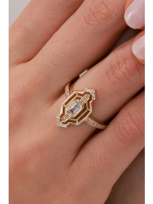 Oroline Kuyumculuk 14 Ayar Baget Taşlı Antik Stil Kadın Altın Yüzük