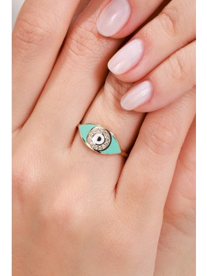 Oroline Kuyumculuk 14 Ayar Göz Desenli Mineli Altın Kadın Yüzük