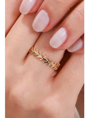 Oroline Kuyumculuk 14 Ayar Taşsız Kadın Altın Minimal Hafif Kadın Eklem Yüzük