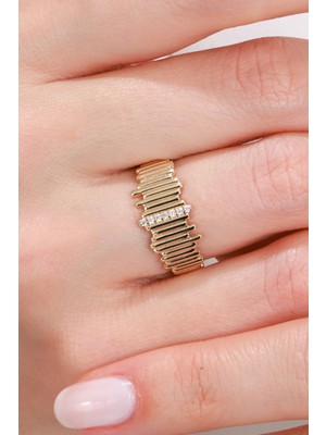 Oroline Kuyumculuk 8 Ayar Çubuk Desenli Modern Kadın Altın Yüzük