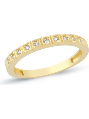 Oroline Kuyumculuk 8 Ayar Yarım Tur Taşlı Kadın Altın Minimal Yüzük