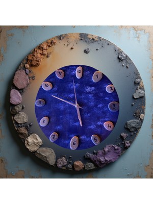 Husta Aksesuar Deniz Esintili Lacivert Taşlı Duvar Saati (25X25 Cm) - El Yapımı