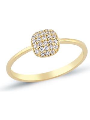 Oroline Kuyumculuk 8 Ayar Dikdörtgen Desenli Taşlı Kadın Altın Yüzük