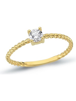 Oroline Kuyumculuk 14 Ayar Burgu Desenli Minimal Altın Kadın Tektaş Yüzük