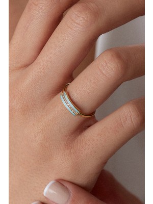 Oroline Kuyumculuk 14 Ayar Minimal Mineli Kadın Altın Eklem Yüzük