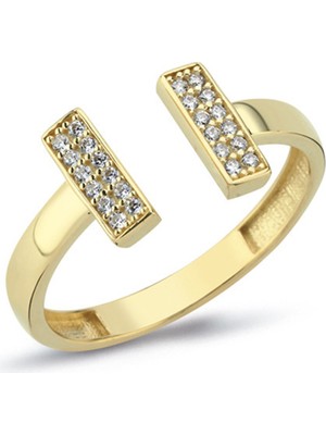 Oroline Kuyumculuk 14 Ayar Taşlı Ayrık Uçlu Kadın Trend Altın Yüzük