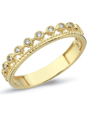 Oroline Kuyumculuk 8 Ayar Trend Taşlı Kadın Altın Minimal Yüzük