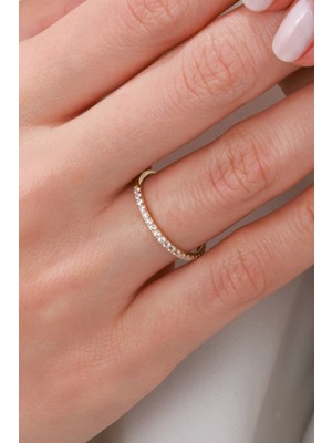 Oroline Kuyumculuk 14 Ayar Ince Sıralı Taşlı Kadın Altın Eklem Yüzük