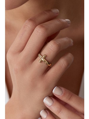 Oroline Kuyumculuk 14 Ayar Taşlı Şık Kadın Altın Yüzük