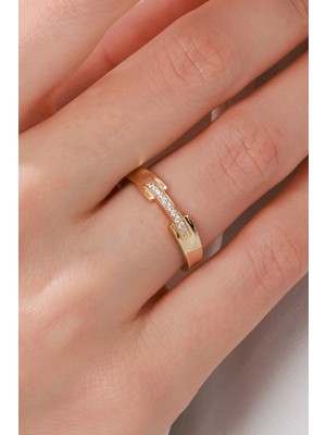 Oroline Kuyumculuk 14 Ayar Taşlı Minimal Altın Eklem Yüzük