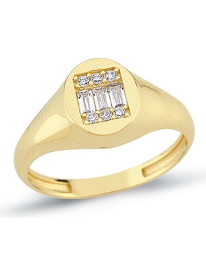 Oroline Kuyumculuk 14 Ayar Baget Taşlı Minimal Kadın Altın Yüzük