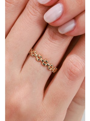 Oroline Kuyumculuk 8 Ayar Kordon Desenli Altın Taşsız Kadın Yüzük