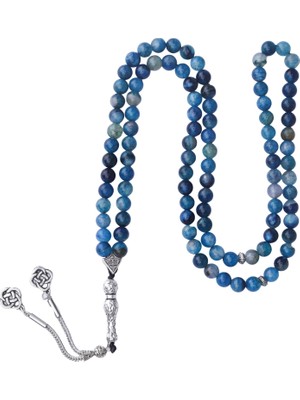 Bütüncül Şifa Damarlı Mavi Akik Doğal Taş 99'lu Tesbih