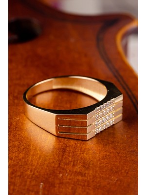 Oroline Kuyumculuk 14 Ayar Taşlı Şık Lüks Kadın Altın Yüzük