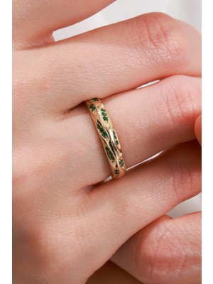 Oroline Kuyumculuk 8 Ayar Renkli Taşlı Şık Kadın Altın Eklem Yüzük