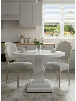 Ahlat Ağacı Ahşap Atölyesi Beyaz Yuvarlak Mutfak ve Yemek Masası Elegant Serisi Klasik ve Modernin Eşsiz Uyumu Sınırlı Stok, Avantajlı