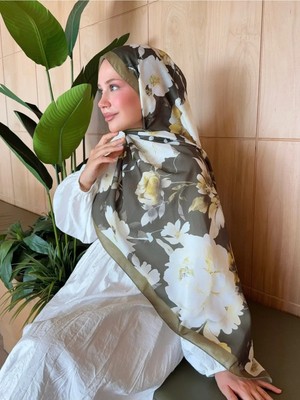 Moda Nuda Mira Ipek Desenli Pamuk Soft Şal Mena Serisi Yeşil