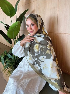 Moda Nuda Mira Ipek Desenli Pamuk Soft Şal Mena Serisi Yeşil