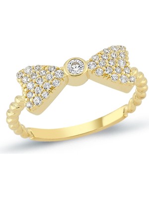 Oroline Kuyumculuk 14 Ayar Altın Papyon Desenli Taşlı Kadın Altın Yüzük