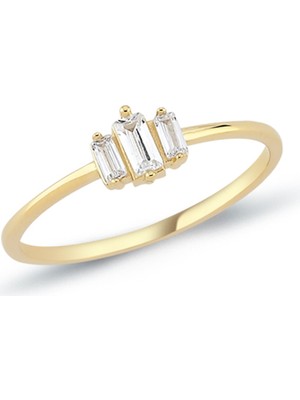 Oroline Kuyumculuk 8 Ayar Modern Baget Taşlı Minimal Altın Kadın Yüzük