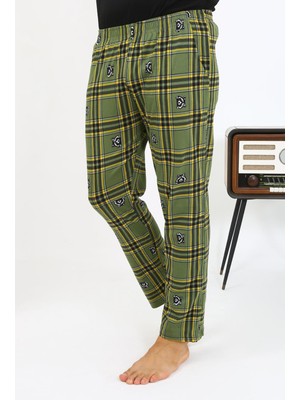 Moda Çizgi Erkek Ekoseli Desen Penye Tek Alt Pijama 27540 Haki