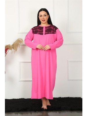 Moda Çizgi Big Uzun Kol Dantelli Fuşya Anne Gecelik 1355