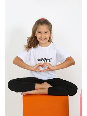 Moda Çizgi Kız Çocuk Kısa Kol Beyaz Penye Pijama Takım 20432