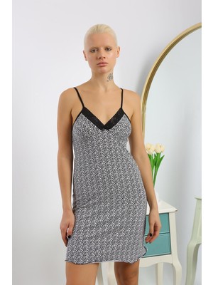 Moda Çizgi Kadın Penye Desenli Ip Askılı Gecelik 36715