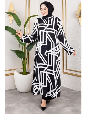 Lizay Desenli Viskon Takım Siyah - Siyah - 42